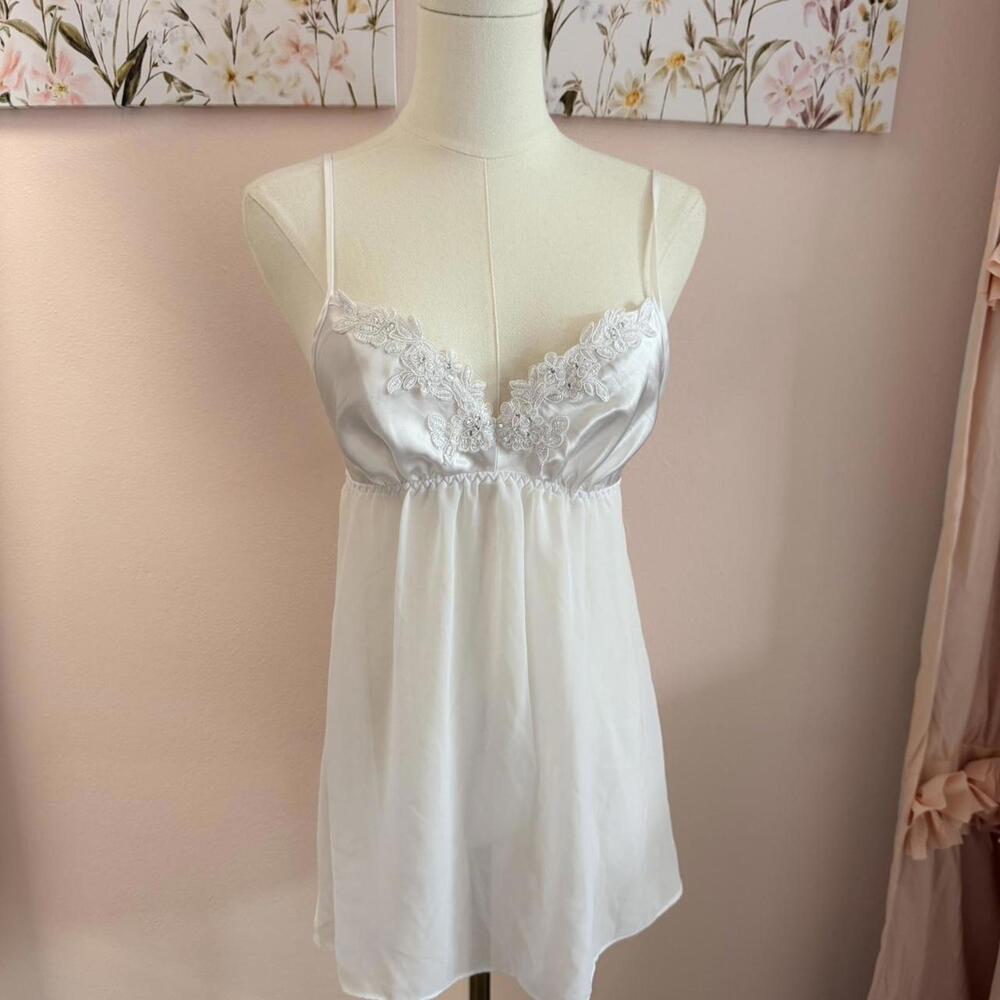 Gilligan & O’Malley White Satin Lace Slip Dress Size S | Babydoll Nightgown